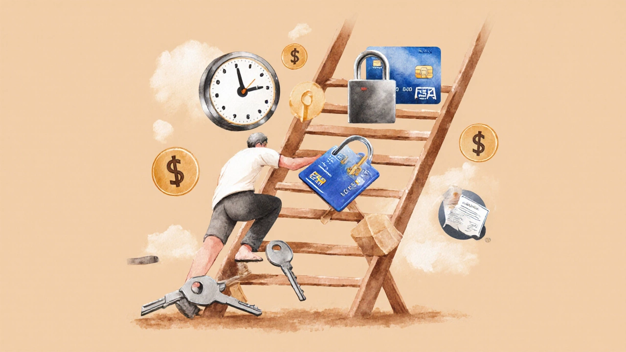 Watercolor ladder of locksmith skills from basic tools to smart locks