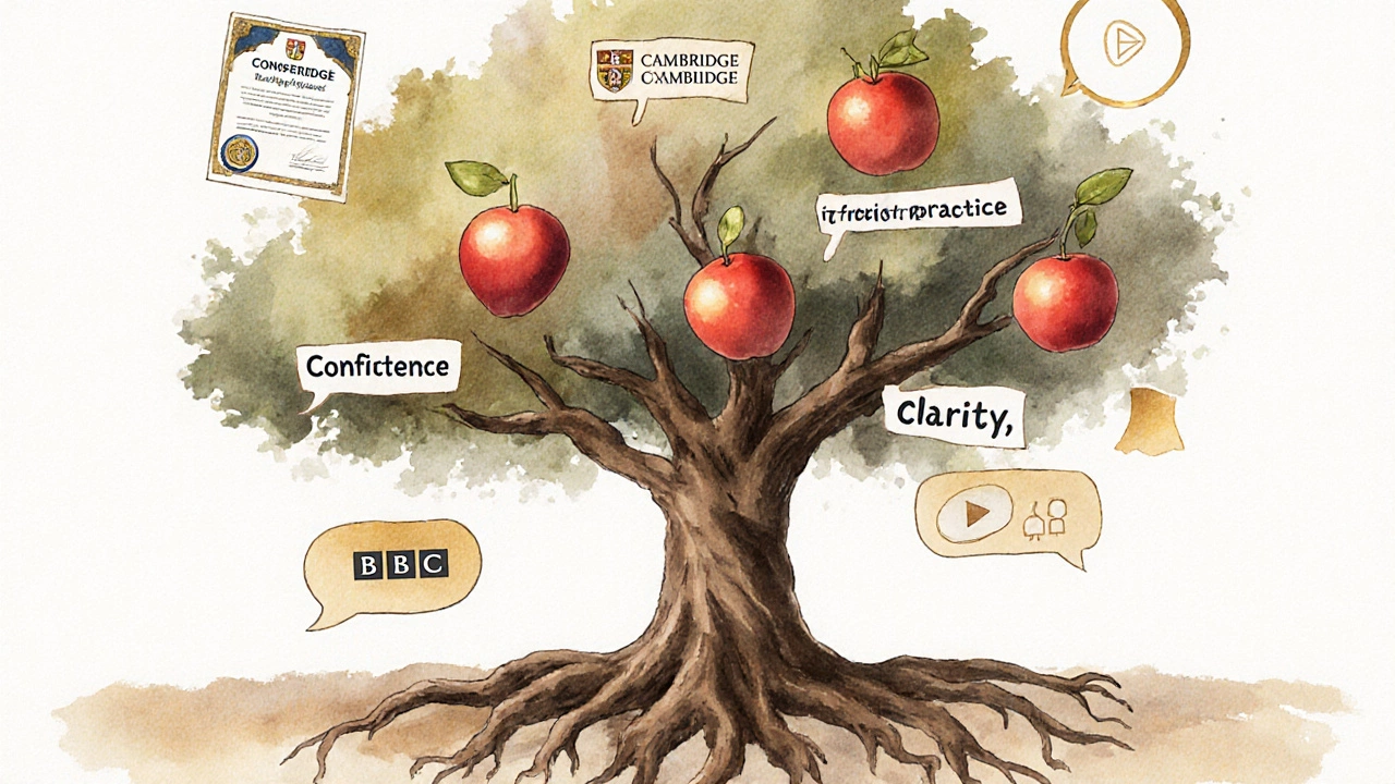 Symbolic tree of language growth with roots in consistency and fruits of confidence and connection.