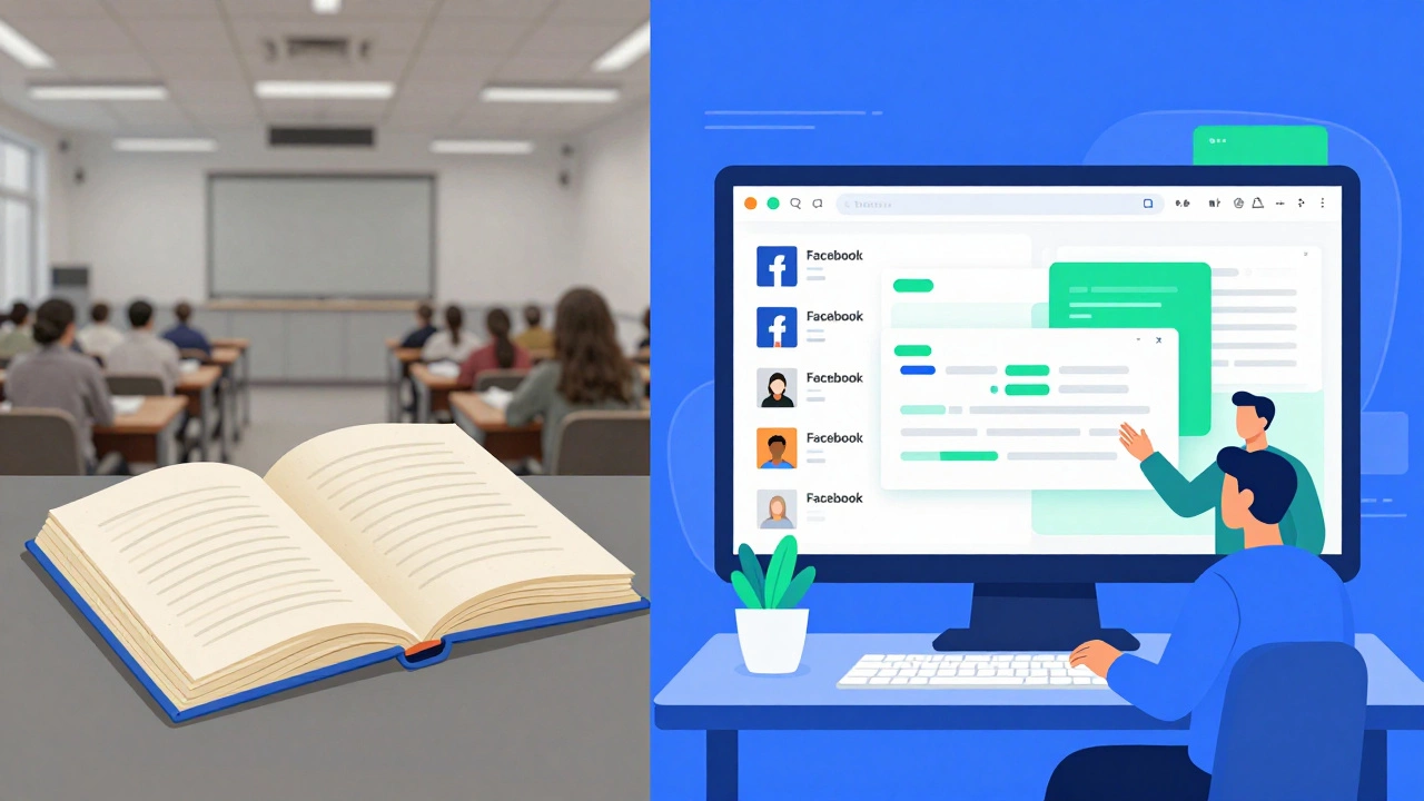 Contrasting traditional classroom learning with modern hands-on digital skills training.