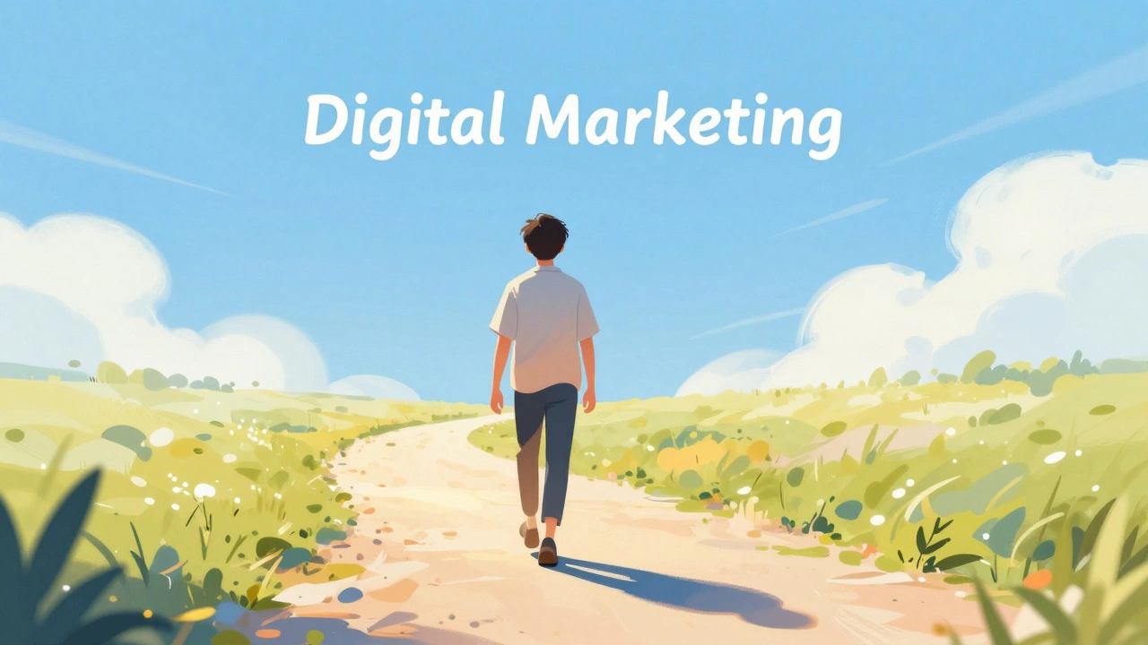 Person walking on sunlit path symbolizing social media as first step