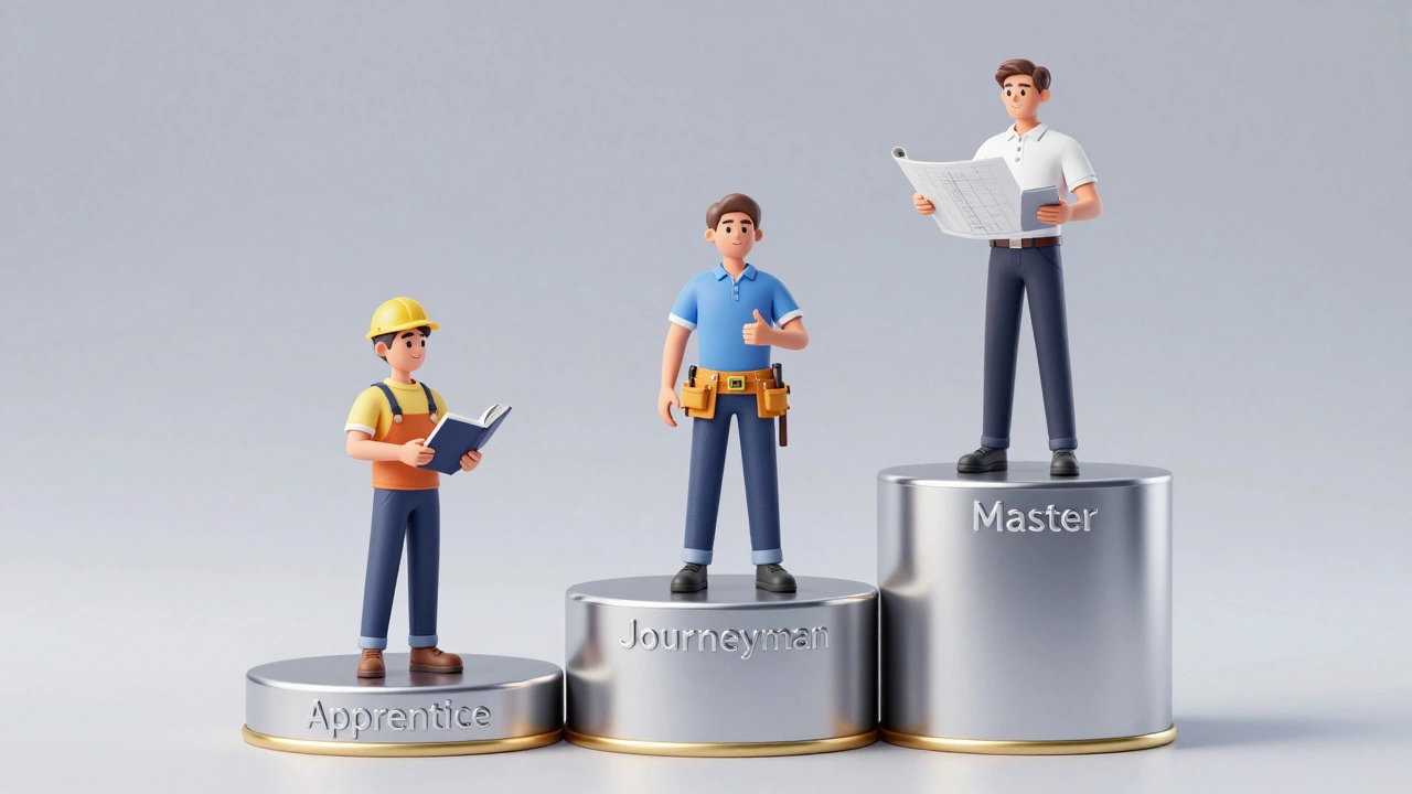 Conceptual 3D representation of trade career growth from apprentice to master