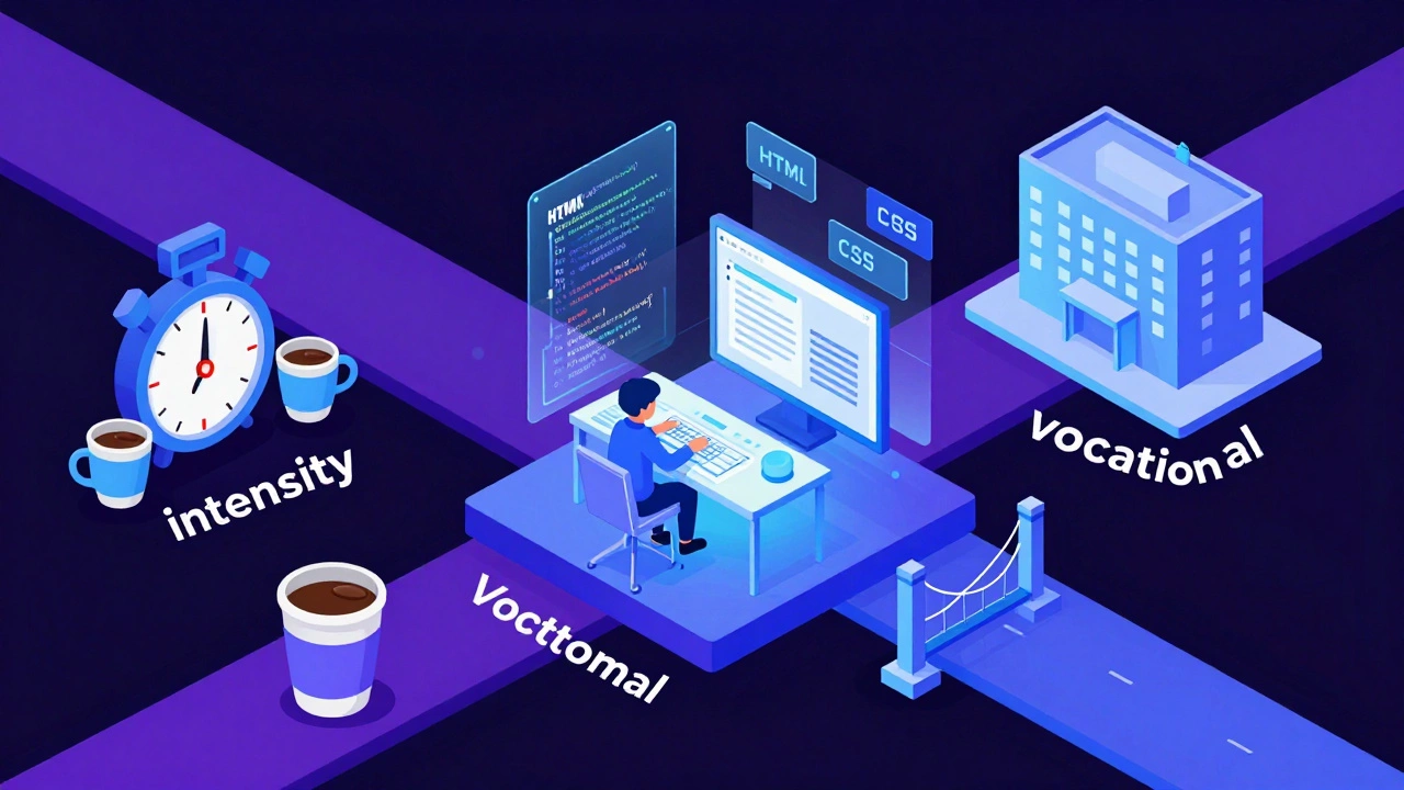 Isometric illustration of a student learning web development and coding bootcamps.