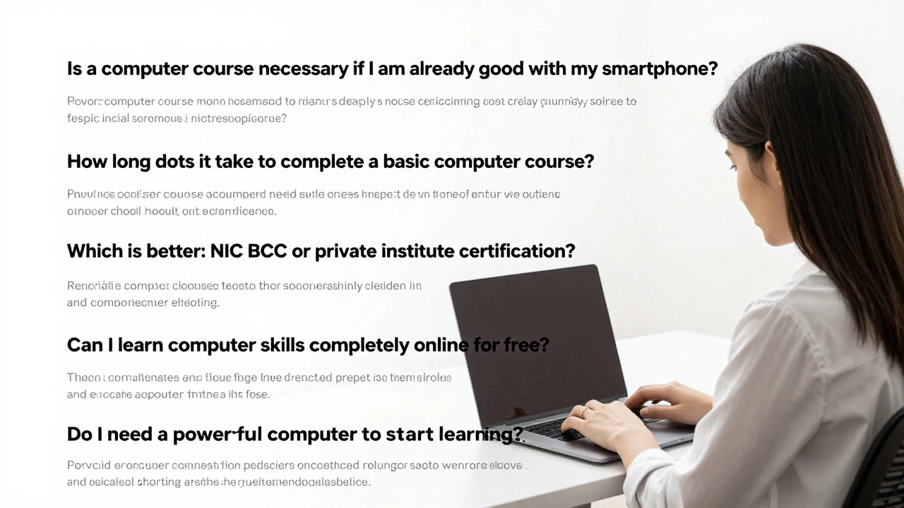 An infographic showing the progression from basic computer skills to advanced MS Office proficiency, highlighting key tools like Excel and Word for job readiness in India.