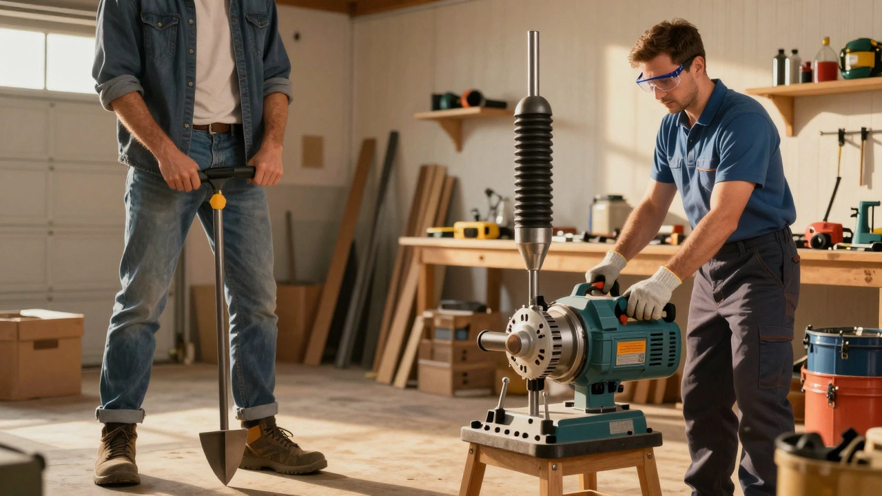Comparison of manual hand auger vs professional motorized drain machine