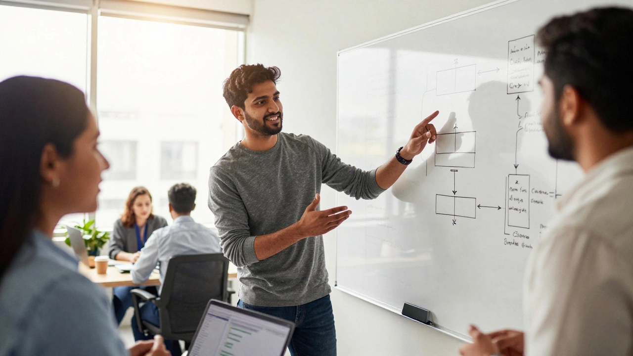 Indian tech professional collaborating on system design in a modern office