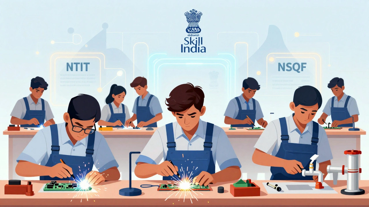 Students learning welding and electronics in an Indian ITI institute
