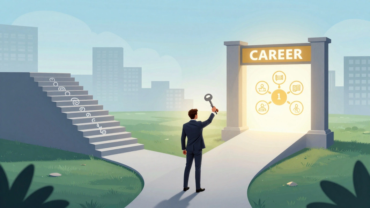 Conceptual art of career paths showing practical skills leading to early employment