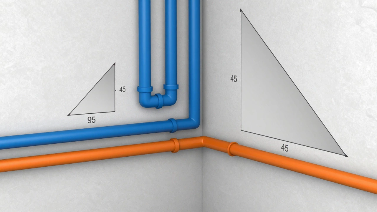 Diagram showing pipe angles and slope geometry in walls
