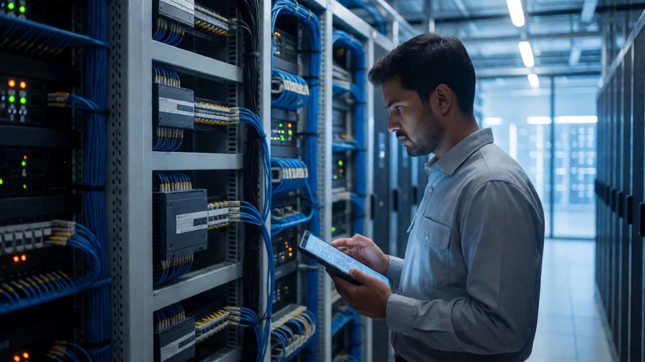 Specialist electrician monitoring industrial control systems