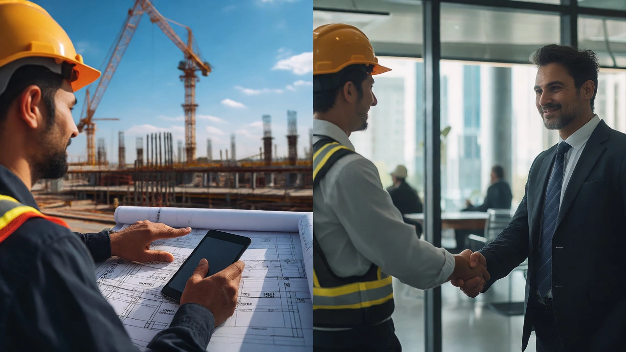 Split view of site engineer and international career opportunities